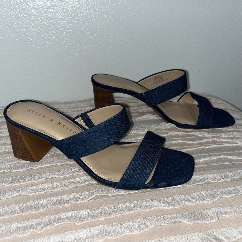 Kelly & Katie Navy Denim Double-Band Block Heel Mules